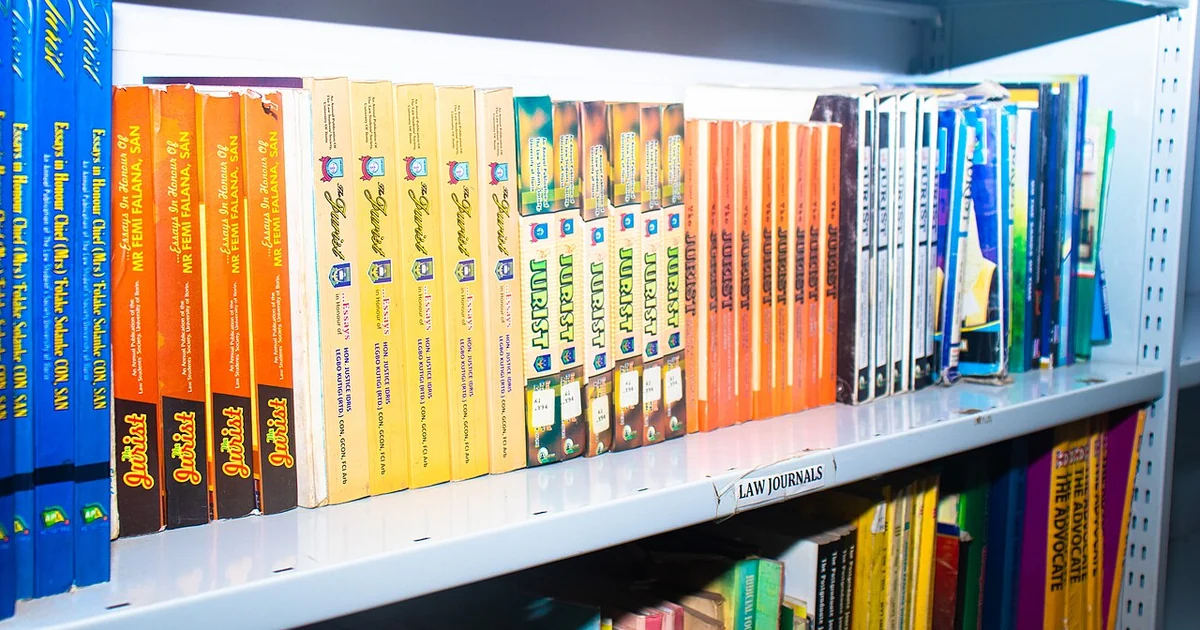 This picture is showing books on shelf at the Ghalib Chamber Law Library, Ilorin Kwara State