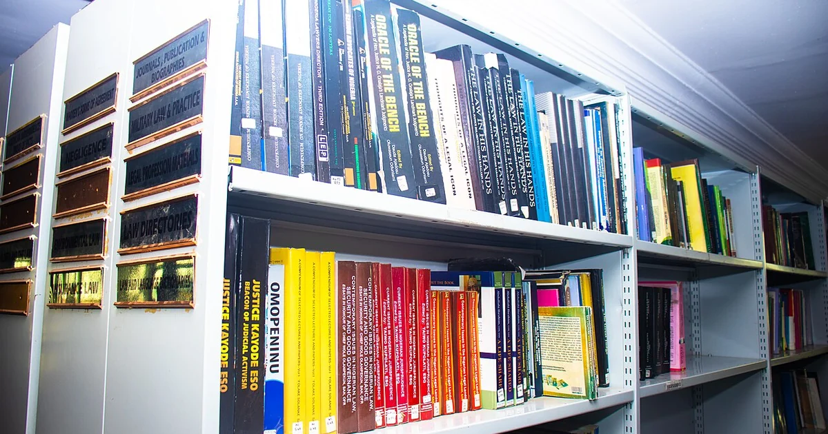 Books on the shelf at Ghalib Chamber Law Library,Ilorin