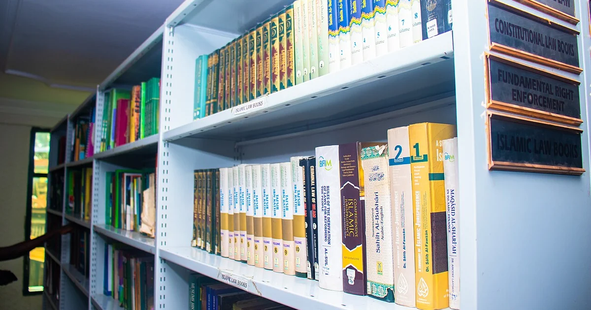 Books on the shelf at Ghalib Chamber Law Library
