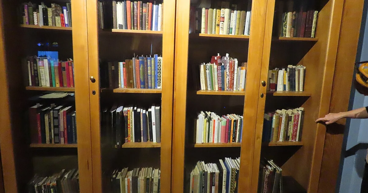Book case of Rustavelli books in various languages in Georgia museum of books in the naional parliamentary library