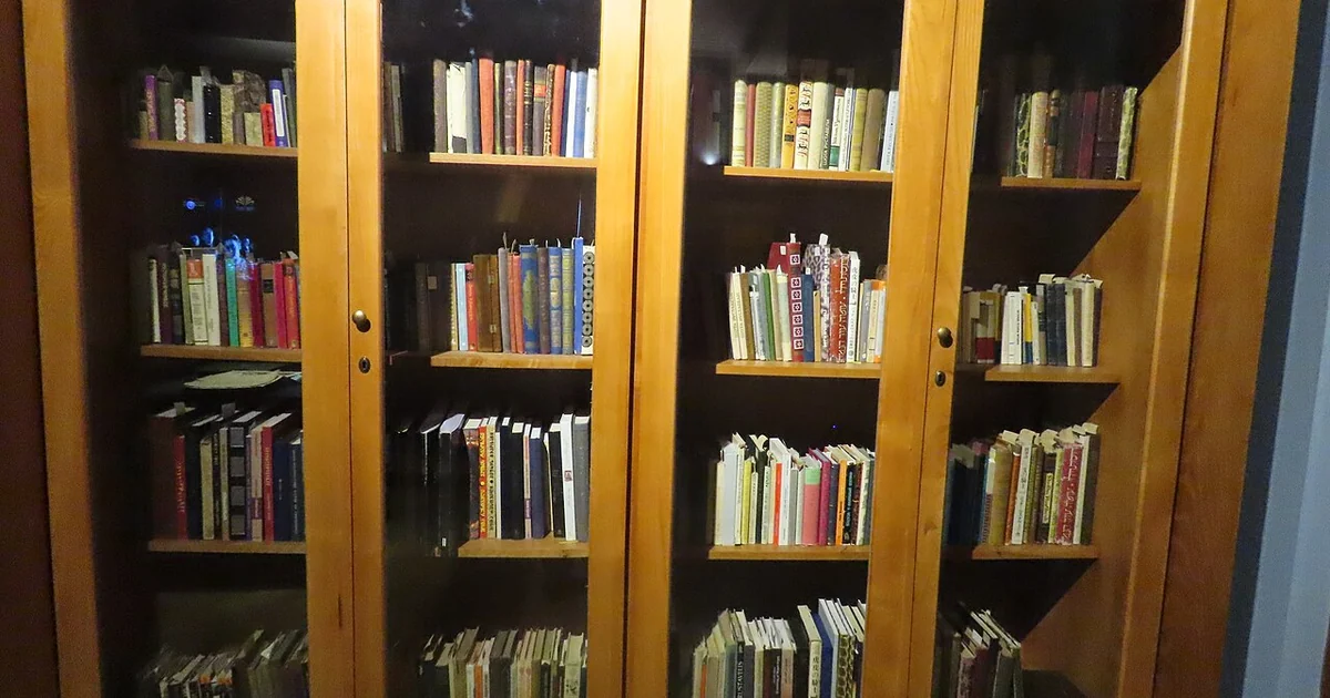 Book case of Rustavelli books in various languages in Georgia museum of books in the naional parliamentary library