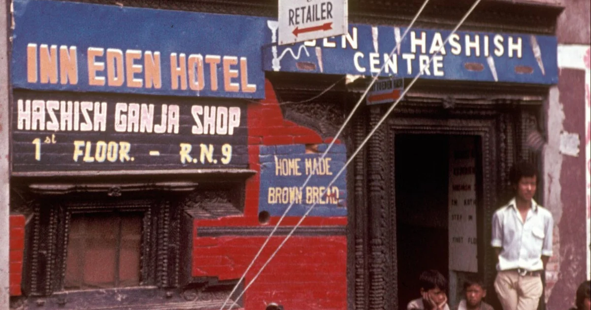 Then legal hashish-shop in Kathmandu (Nepal). See also Art of the Eden Hashish Centre. It credits this photo to Wikipedia and gives more info about this shop in south Thamel: "The Eden Hashish Centre was the largest of several legal storefr