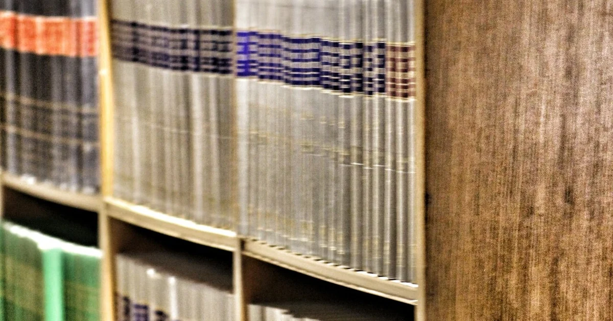 Rows of legal books in a law library